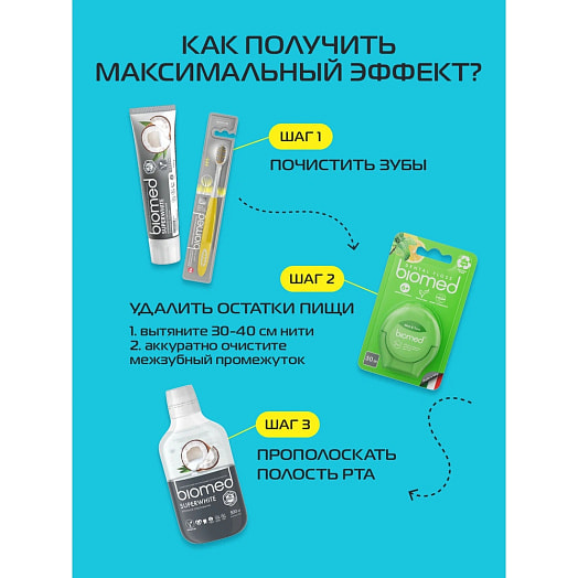 Зубная нить BIOMED мята и юдзу объемная 50м. SPLAT Италия BIOMED