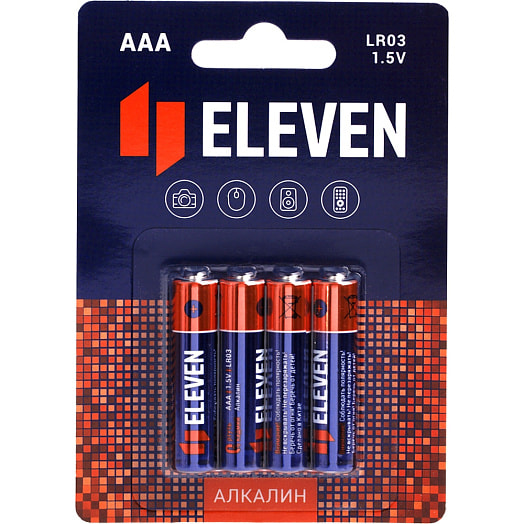 Батарейка Eleven AAA (LR03) алкалиновая, BC4 арт.301745 Элевен Чжэцзян Хуаронг Ко. ЛТД Китай Eleven