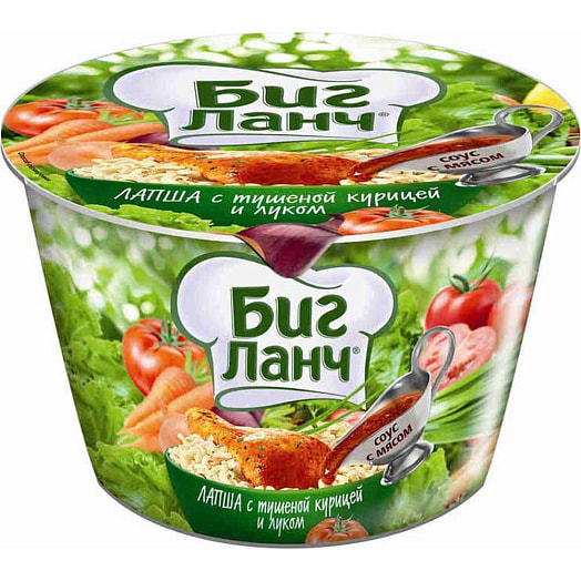 Лапша Биг Ланч 90г С тушенной курицей и луком Россия