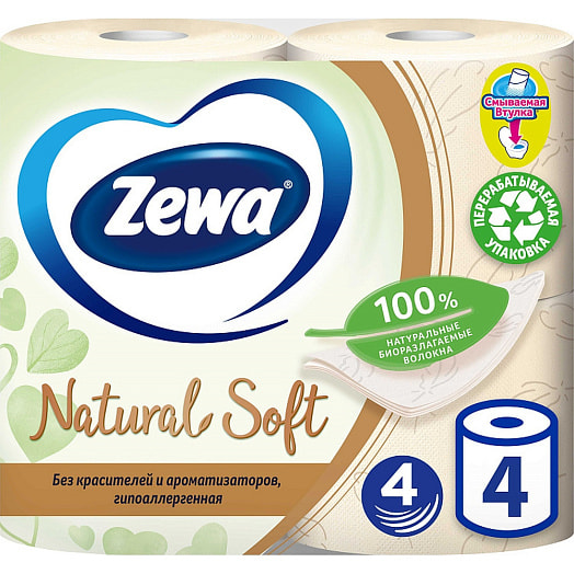 Бумага туалетная Zewa Natural Soft 4сл 4рул Россия