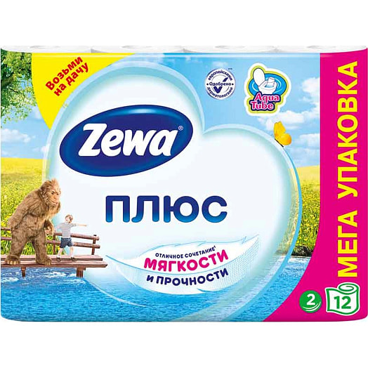 Туалетная бумага Zewa Плюс без аромата 12 рул. белая Россия
