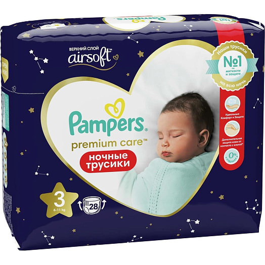 Ночные трусики Pampers Premium миди (6-11кг) 28шт Procter&Gamble Россия