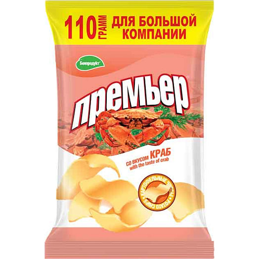 Чипсы картофельные Премьер 110г со вкусом краба ООО Белпродукт Беларусь