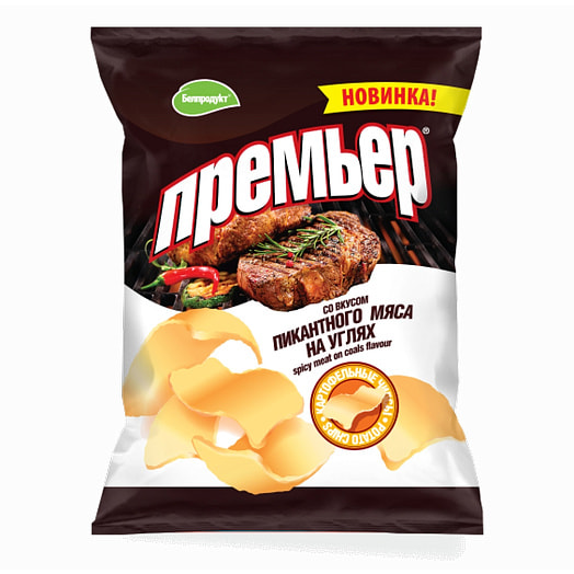 Чипсы картофельные Премьер 70г со вкусом пикантного мяса на углях ООО Белпродукт Беларусь Премьер