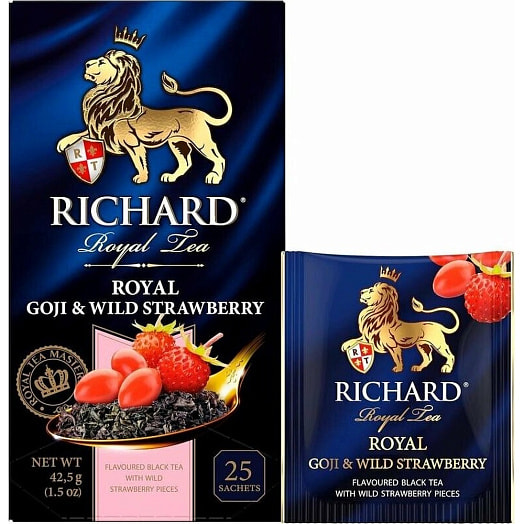 Чай Richard Royal Goji Wild Strawberry 40г карт/уп. черный байх. с гибискусом,  землян. и ар.ягод гожи Компания Май Россия Компания Май