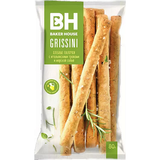 Хлебные палочки Grissini 80г с итальянскими травами и морской солью РКК Россия Baker House