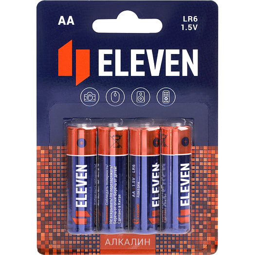 Батарейка Eleven AA (LR6) алкалиновая, BC4 арт.301748 Элевен Чжэцзян Хуаронг Ко. ЛТД Китай Eleven