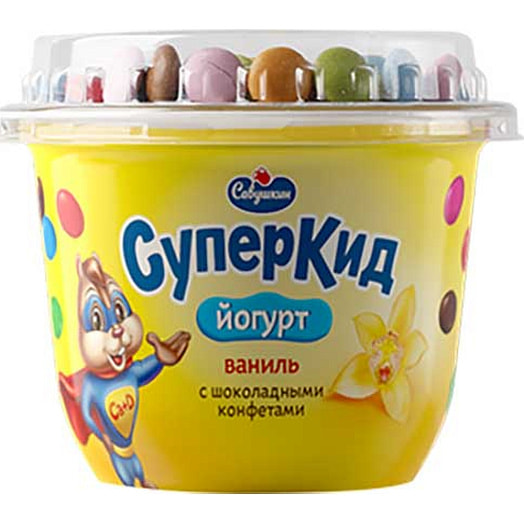Йогурт СуперКид 2% 103г Ваниль с сыпучим наполнителем Савушкин продукт Беларусь