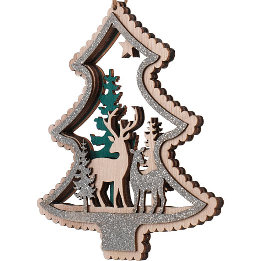 Деревянная подвеска Серебристая ель 12,5см арт.НУ-3916 Китай