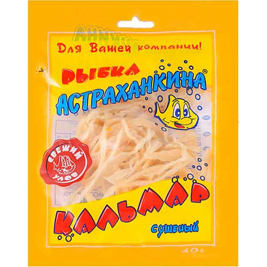 Кальмар тихоокеанский 40г пл. сушено-вяленый стружка Китай Астраханкина рыбка