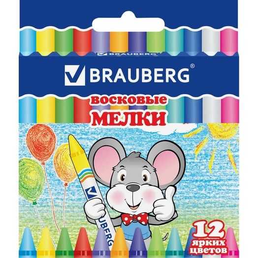 Восковые мелки Brauberg кор. 12 цветов арт.222962 Китай