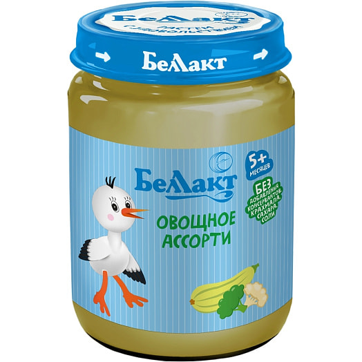 Пюре для дет/пит Овощное ассорти из капусты брокколи, цветной капусты и кабачков 185г ст/б ОАО Гамма вкуса Беларусь