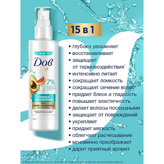 Спрей-сыворотка для волос 190мл глубокое увлажнение Unilever Россия Dove