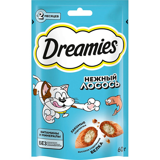 Лакомство Dreamies Лосось для взр кошек 60г ООО Марс Россия Dreamies
