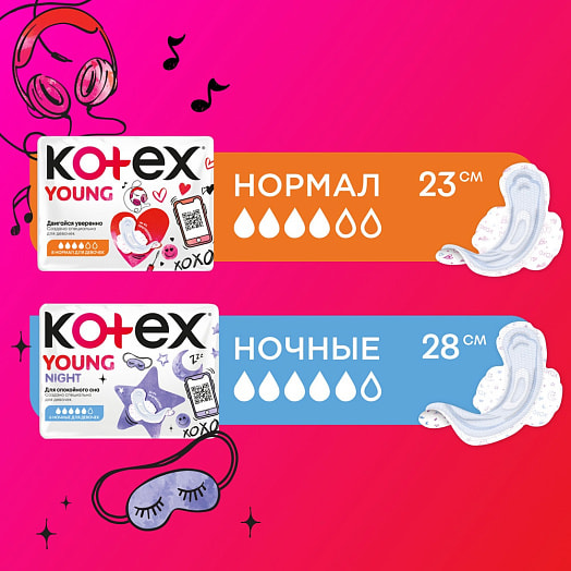 Прокладки гигиен Kotex Young Нормал для девочек 8шт Чехия Kotex