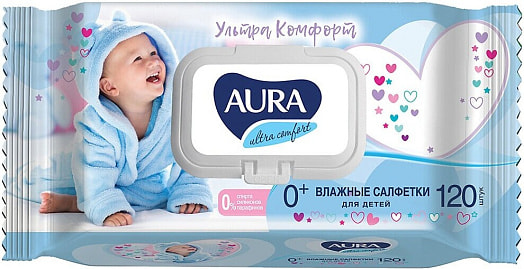 Салфетки влажные детские Aura ultra comfort алоэ+витамин Е 120шт Россия