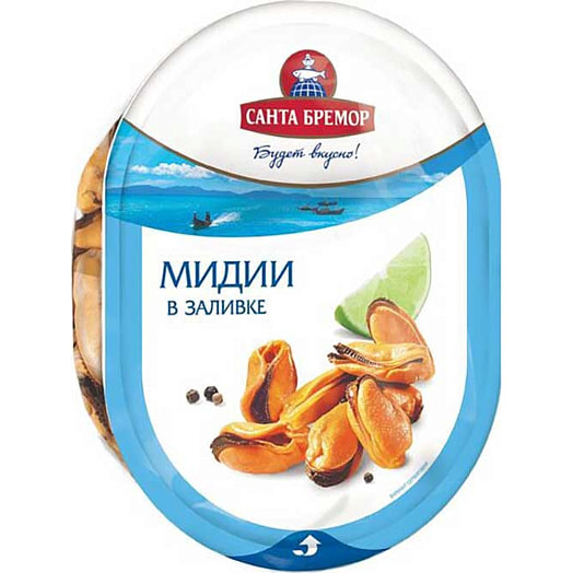 Мясо мидии 180г в/у чилийской в заливке СП Санта Бремор ООО Беларусь