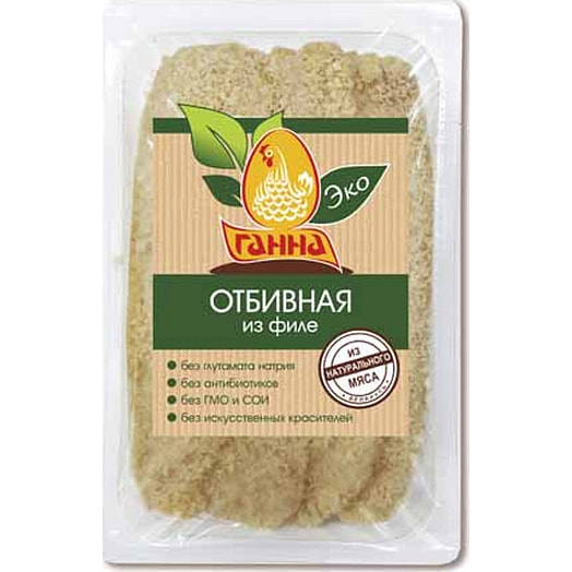 П/ф из мяса птицы Отбивная из филе в панировке зам лоток ОАО Витебская бройлерная птицефабрика Беларусь Ганна