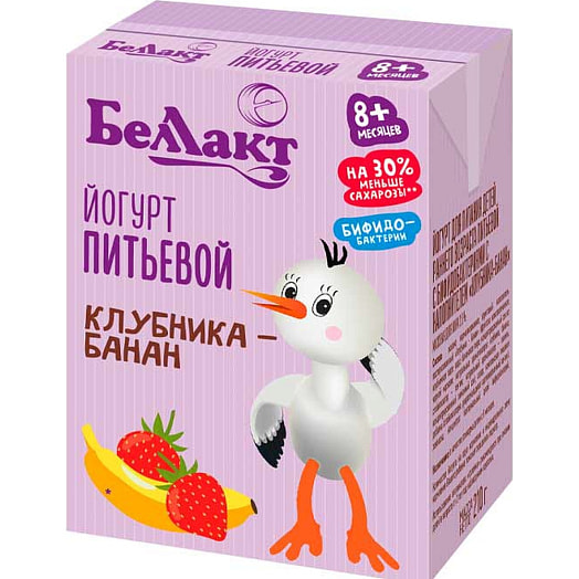 Йогурт для дет/пит. 2.6% 210г ТБА питьевой с бифидобакт клубника-банан ОАО Беллакт Волковыс Беларусь Беллакт
