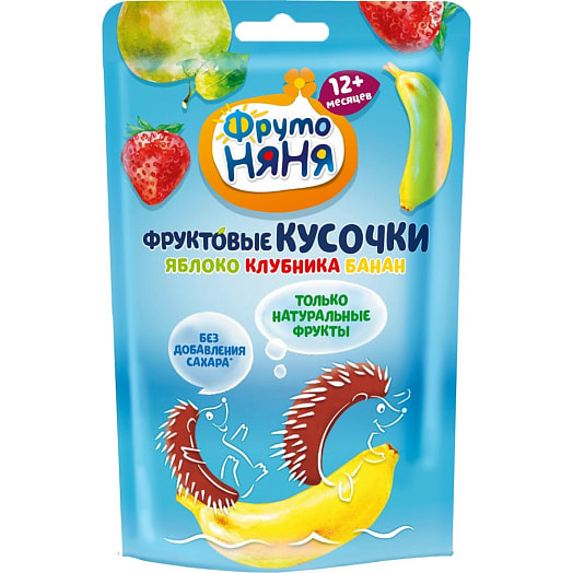 Фруктовые кусочки ФрутоНяня 15г дой-пак из яблок, клубники и бананов для дет/пит ФрутоНяня Россия