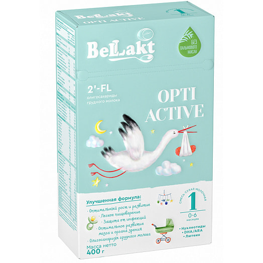 Смесь сухая молочная начальная адаптированная Bellakt Opti Active 1 для питания детей с рождения до 6 месяцев, в картонной пачке 400г Беларусь