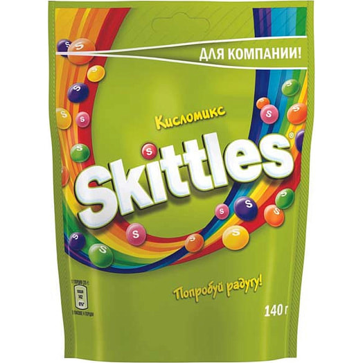 Драже Skittles-кисломикс 140г пакет вкус,малины,ананаса,мандарина,вишни,яблока Марс Россия SKITTLES