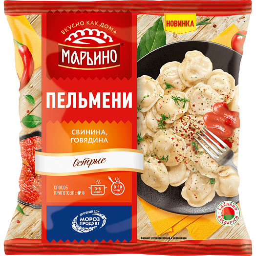 Пельмени Марьино 400г острые со свининой и говядиной Морозпродукт Беларусь Марьино