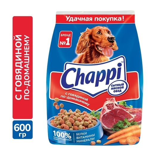 Корм для собак Chappi 600г Сытный мясной обед. Говядина по-домашнему Mars Россия Mars