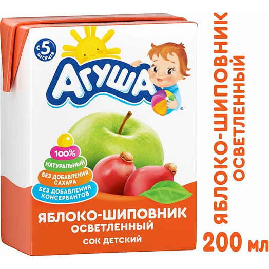 Сок Сок Агуша 200мл тетра-пак яблочно-шиповниковый б/с для дет/пит с 5мес Россия