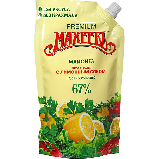 Майонез Махеевъ 67% 380г дой-пак провансаль с лимонным соком Россия