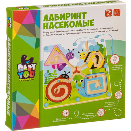 Игра дерев. Лабиринт с магнитными шариками НАСЕКОМЫЕ Bondibon арт.BB4009 Китай