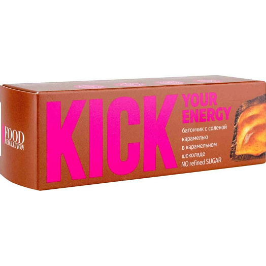 Батончик Kick 45г карт/уп. с солёной карамелью в карамельном шоколаде Россия Kick