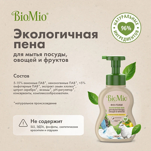 Пена для мытья посуды Bio-foam 350мл лемонграсс SPLAT Россия BIOMIO