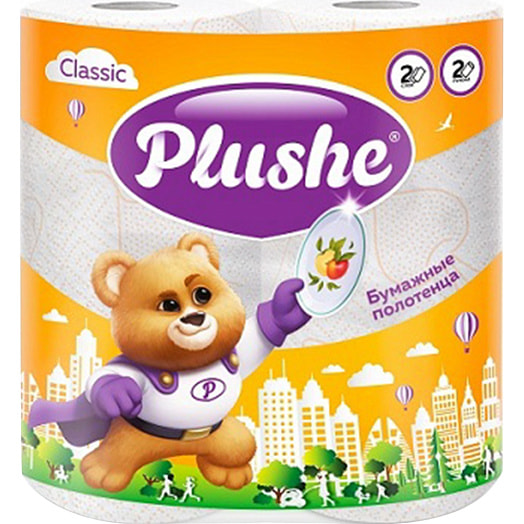 Полотенце бумажное Plushe Classic белое 2сл. 13,2м 2рул. оранжевое тиснение ООО Кубань-Папир Россия Plushe