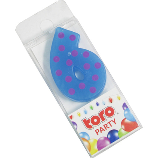 Свеча для торта цифра 6, 3*4.5см арт.263838 ИООО Белбогемия Китай