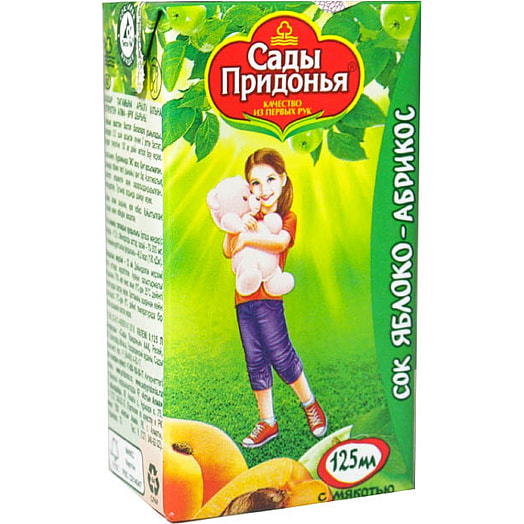 Сок Сады Придонья 125мл тетра-пак яблочно-абрикосовый с мякотью б/сах для дет/пит Россия