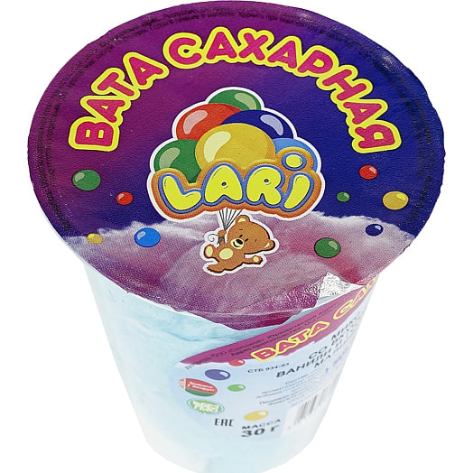 Вата сахарная Lari микс 30г со вкусом ванили и голубой малины ООО Свитджой Беларусь Lari