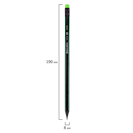Карандаш чернографитный Brauberg Vivid НВ с ластиком (ассорти) арт.181756 Китай