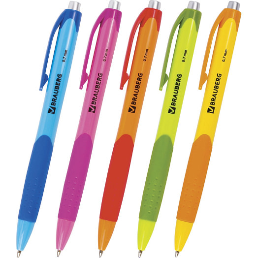 Ручка шариковая Brauberg синяя (автомат, корпус ассорти) арт.141546 Китай