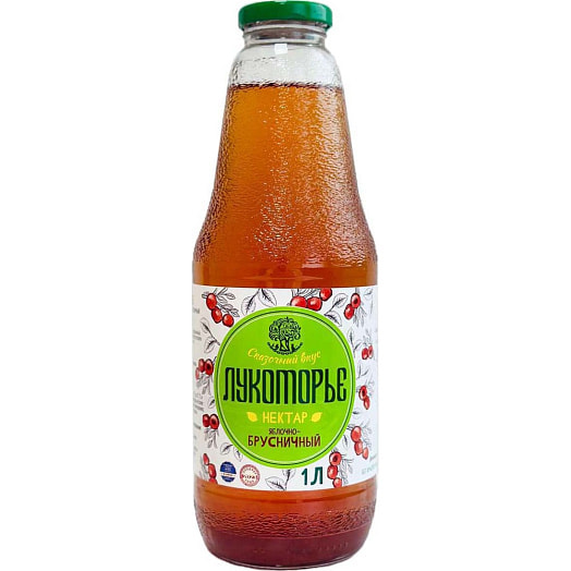 Нектар яблочно-брусничный микс осветл 1л ст/б ООО ЛукоморьеБел Беларусь