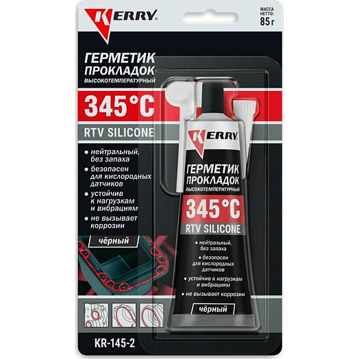Герметик прокладок высокотемпературный нейтральный чёрный RTV SILICONE 85г арт.KR-145-2 АО Эльф Филлинг Россия KERRY