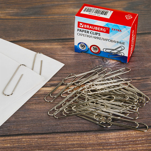 Скрепки большие Brauberg никелированные 50мм 50шт арт.271314 Китай