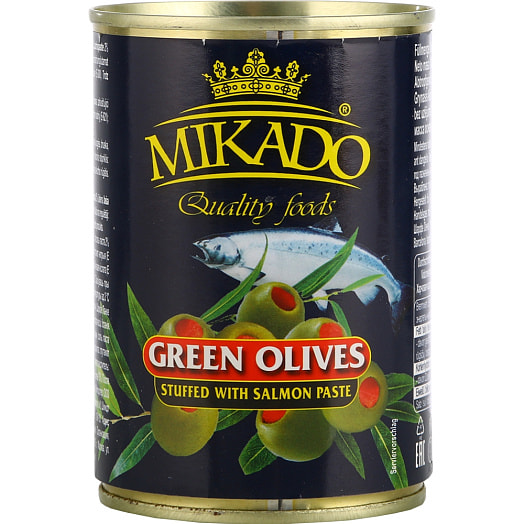 Оливки зеленые Микадо с лососем 300г ж/б Испания Микадо