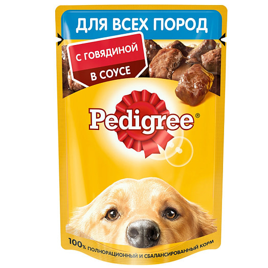 Корм для взрослых собак всех пород 85г пауч с говядиной в соусе Россия PEDIGREE