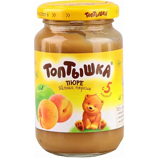 Пюре Топтышка яблоко-персик с сахаром для дет/пит. 190г ст/б с 5мес Малоритский КОСЗ Беларусь
