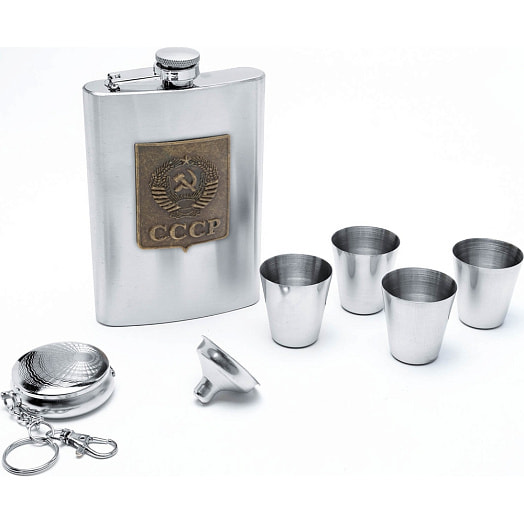 Подарочный набор Герб СССР 7в1 (фляжка, 4 рюмки, воронка, пепельница) арт.1129741 Китай