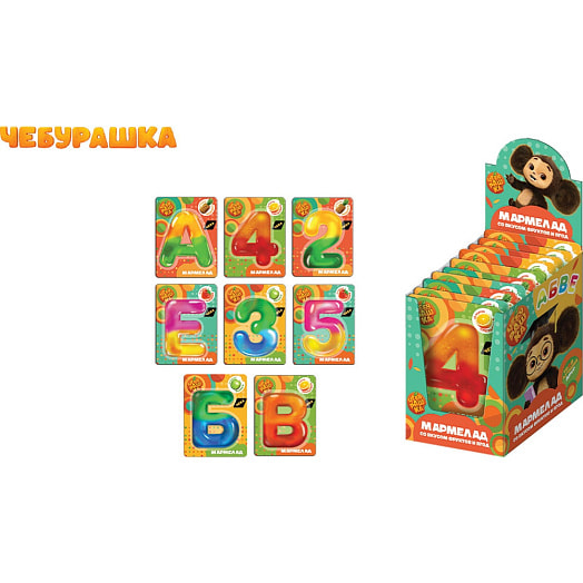 Мармелад жевательный JELLY BAR Чебурашка Буквы, цифры 7г Китай