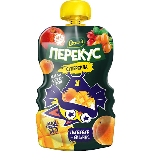 Пюре Сочный Перекус Суперсила Яблоко, манго, абрикос, облепиха 140г дой-пак СООО Оазис Груп Беларусь