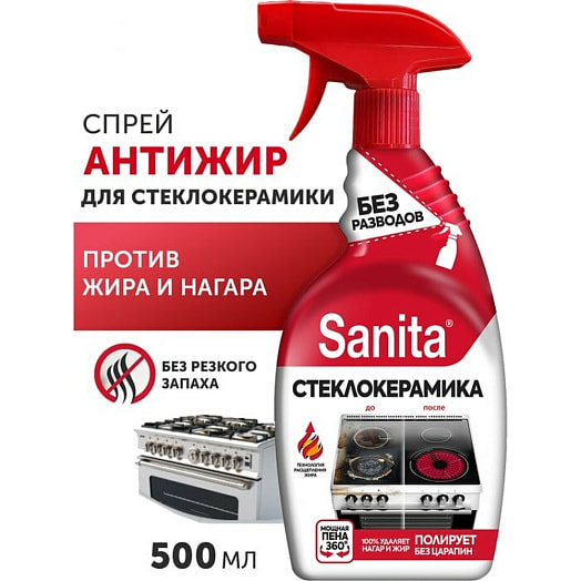 Средство чистящее Антижир 500мл для кухни спрей СХЗ Ступино Россия Sanita