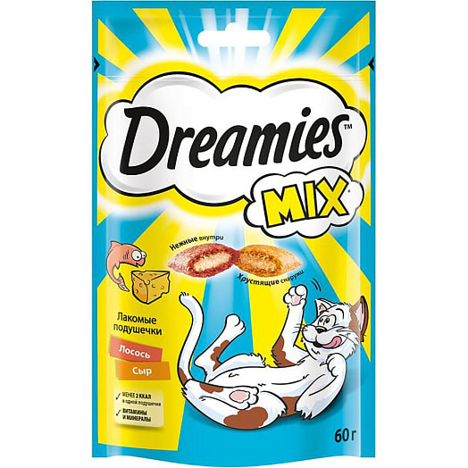 Лакомство Dreamies MIX 60г лосось, сыр для взрослых кошек Марс Россия